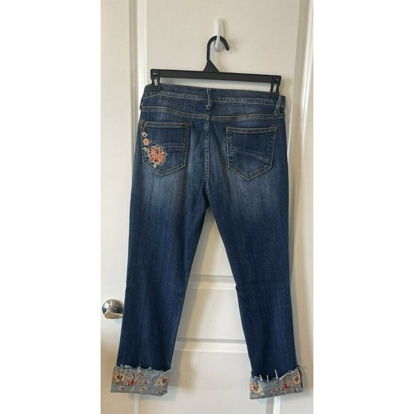 NWOT Driftwood Colette Stretch Denim Embroidered Floral Cuffed raw hem Jeans 29 - Picture 2 of 9